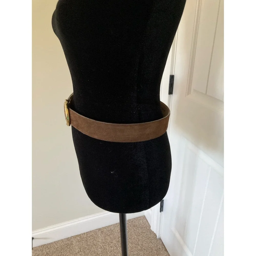 The Ritz‎ Womens Brown Leather Suede Belt Gold Buckle Size Large Classic Staple
